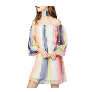 Rainbow Striped Off the Shoulder Dress